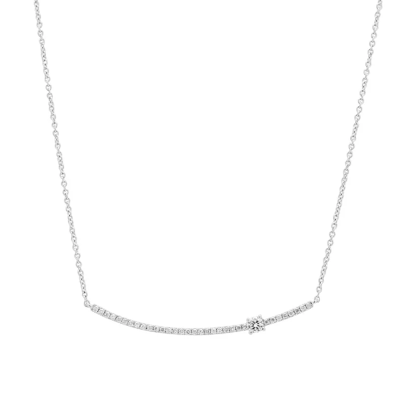 Trendy necklaces and pendants with geometric shapes for a modern aesthetic-Diamond Curved Bar Necklace in 14kt White Gold (1/7ct tw)