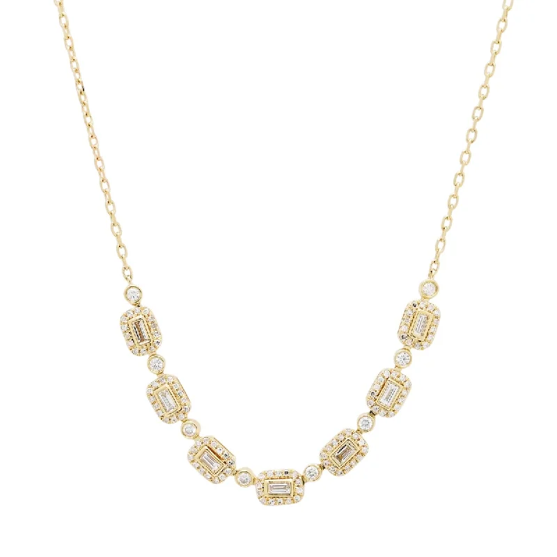 Best necklaces and pendants with intricate filigree for vintage-inspired elegance-Diamond Emerald Cut Halo Necklace in 14kt Yellow Gold (1/2ct tw)