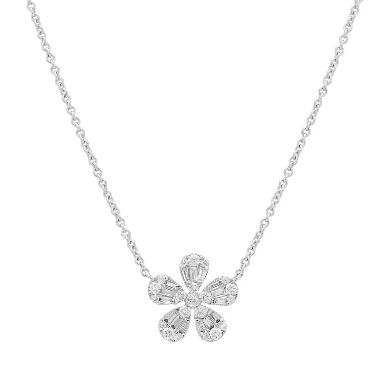 Best necklaces and pendants with black diamonds for an edgy, bold statement-Diamond Flower Necklace in 14kt White Gold (1/4ct tw)