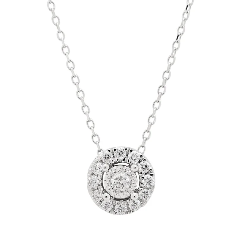 Personalized necklaces and pendants with name engravings for a custom touch-Diamond Halo Necklace in 14kt White Gold (1/7ct tw)