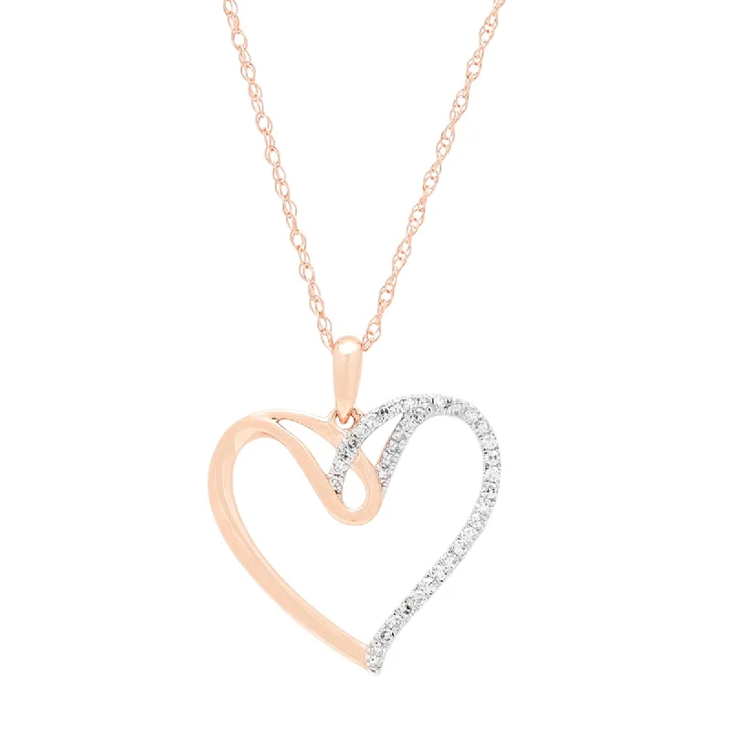 Beautiful necklaces and pendants with diamond halo settings for extra brilliance-Diamond Heart Necklace in 10kt Rose Gold (1/10ct tw)