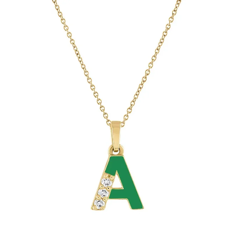 Best necklaces and pendants with vintage coin pendants for a unique accessory-Diamond Initial A Parrot Green Enamel Necklace in 14kt Yellow Gold (.03ct tw)