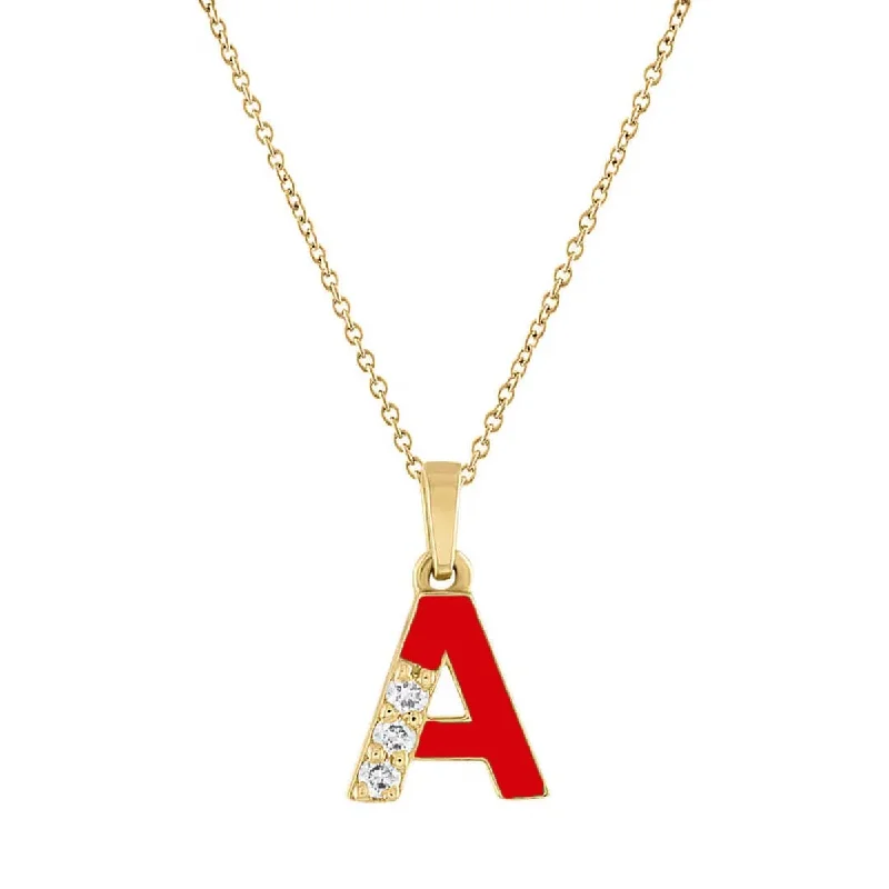 Stunning necklaces and pendants with ruby and diamond combinations for a luxurious effect-Diamond Initial A Tomato Red Enamel Necklace in 14kt Yellow Gold (.03ct tw)