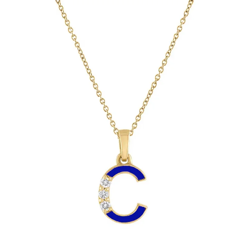 Best necklaces and pendants with oval pendants for a classic, elegant shape-Diamond Initial C Cobalt Blue Enamel Necklace in 14kt Yellow Gold (.03ct tw)