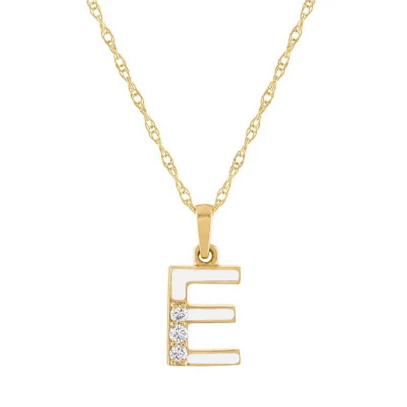 Necklaces and pendants with lotus flower designs for a spiritual, peaceful vibe-Diamond Initial E White Enamel Necklace in 14kt Yellow Gold (.03ct tw)