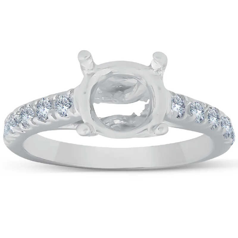 Rings with adjustable bands for perfect fit -Diamond Semi Mount 14k White Gold Engagement Setting