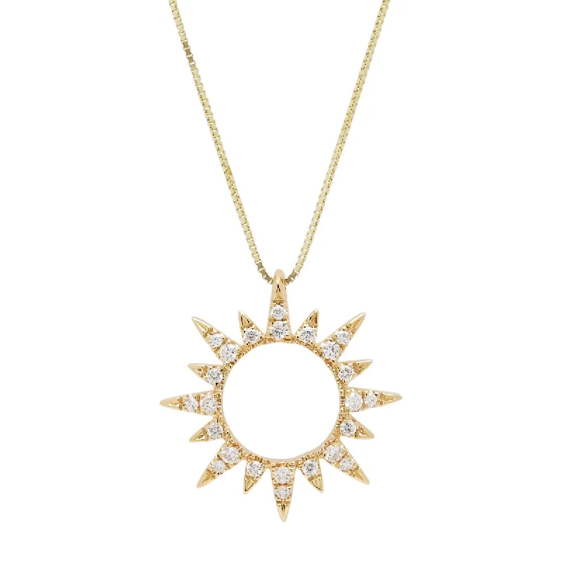 Layered necklaces and pendants for a trendy and fashionable stacked look-Diamond Sun Necklace in 14kt Yellow Gold (1/5ct tw)