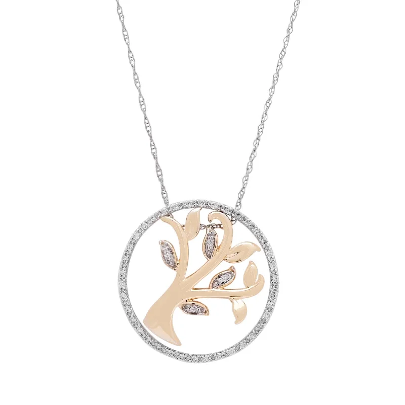 Necklaces and pendants with engraved messages for a deeply personal, sentimental gift-Diamond Tree of Life Necklace in 10kt Yellow and White Gold (1/7ct tw)