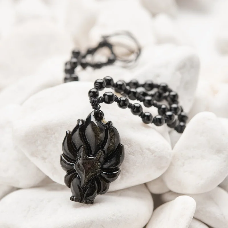 Best necklaces and pendants with floral designs for a feminine and elegant feel-Fox Guardian Black Obsidian Necklace