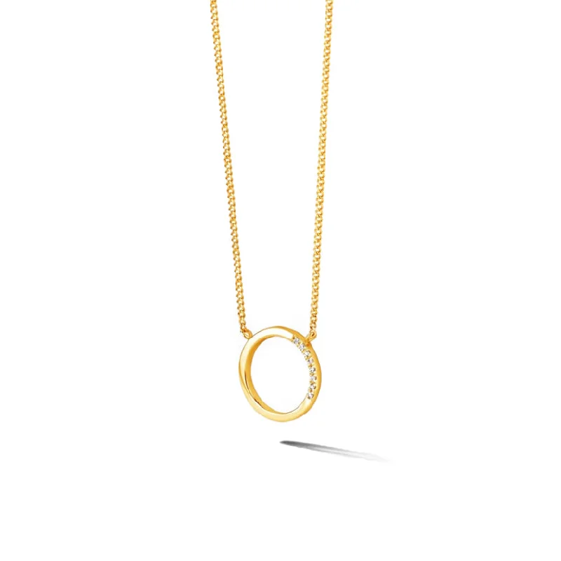 Unique necklaces and pendants with gemstones for a colorful and vibrant statement-Gold and Diamond Circle Pendant