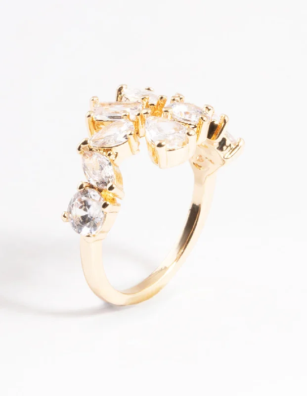 Rings with gothic-inspired skull motif details -Gold Cubic Zirconia Mixed Stone Open Front Ring