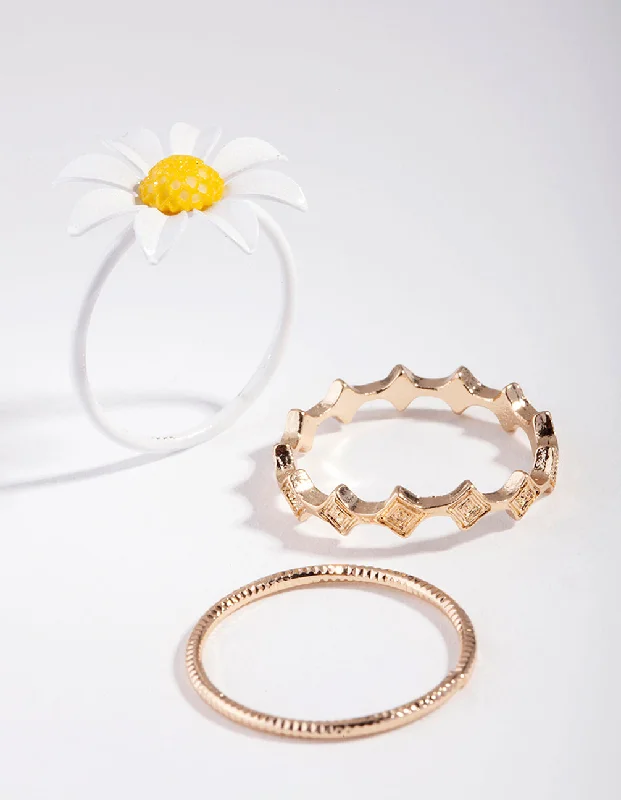 Rings with black diamond for striking contrast -Gold Daisy Pack Ring