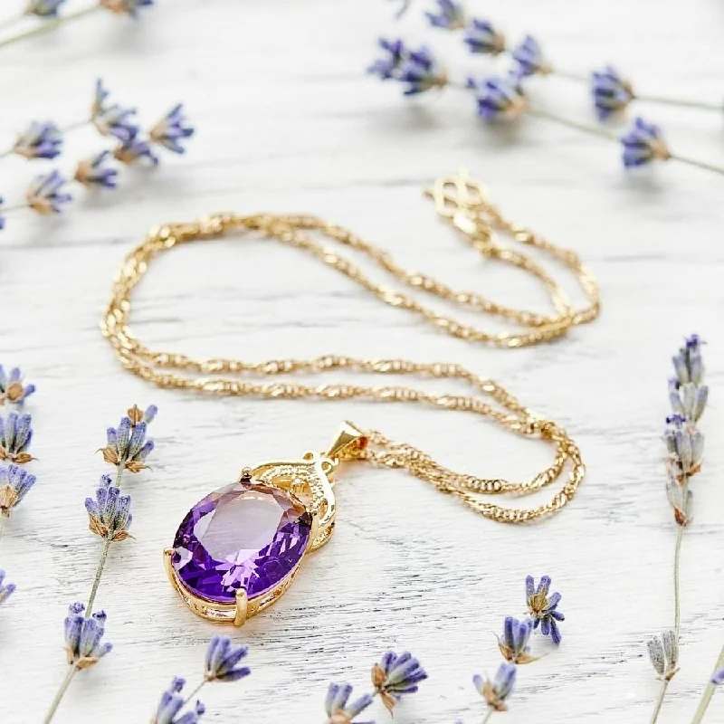 Elegant necklaces and pendants with diamond accents for added sparkle-Gold Plated Amethyst Necklace