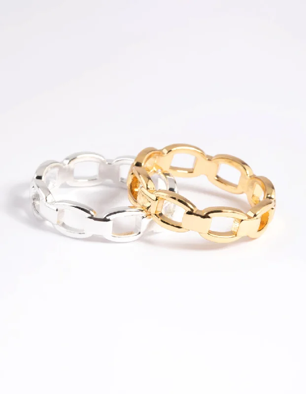 Rings with sunstone gems for fiery sparkle -Gold Plated Double Chain Ring