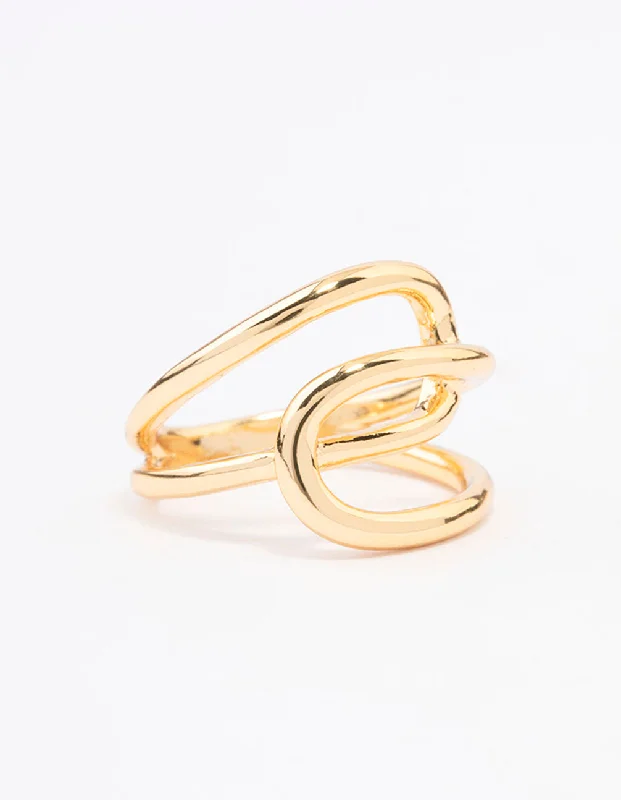 Rings with floral halo diamond arrangements -Gold Plated Interlocked Ring