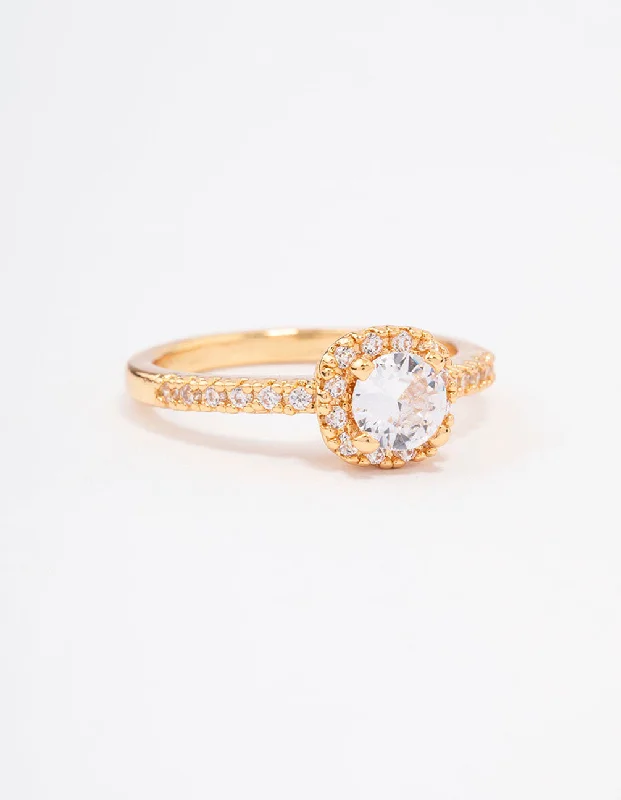 Rings with raw citrine for sunny charm -Gold Plated Mini Cushion Cubic Zirconia Engagement Ring