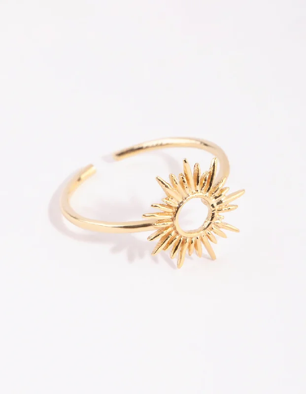 Dainty rings with subtle engraved star motifs -Gold Plated Sterling Silver Sun Goddess Ring