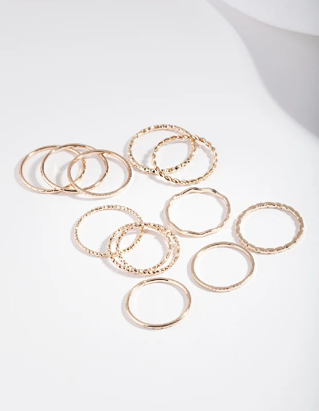 Stackable rings with mixed metal finishes -Gold Textured Mixed Size Ring Pack