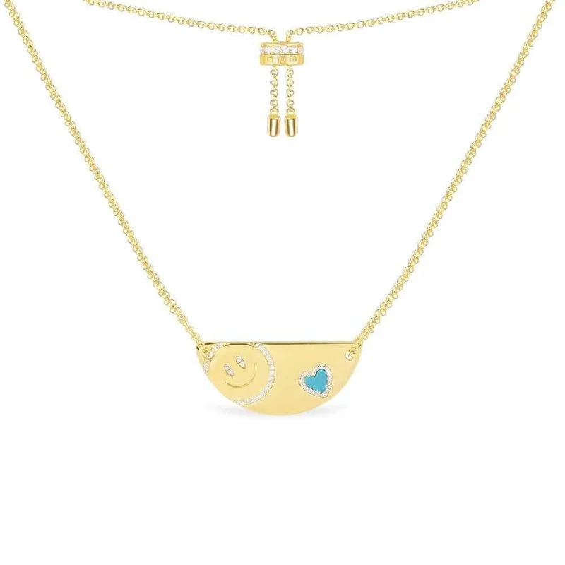 Necklaces and pendants with infinity love symbols for an eternal, romantic gesture-Happy Face Plaque Necklace - Yellow Silver