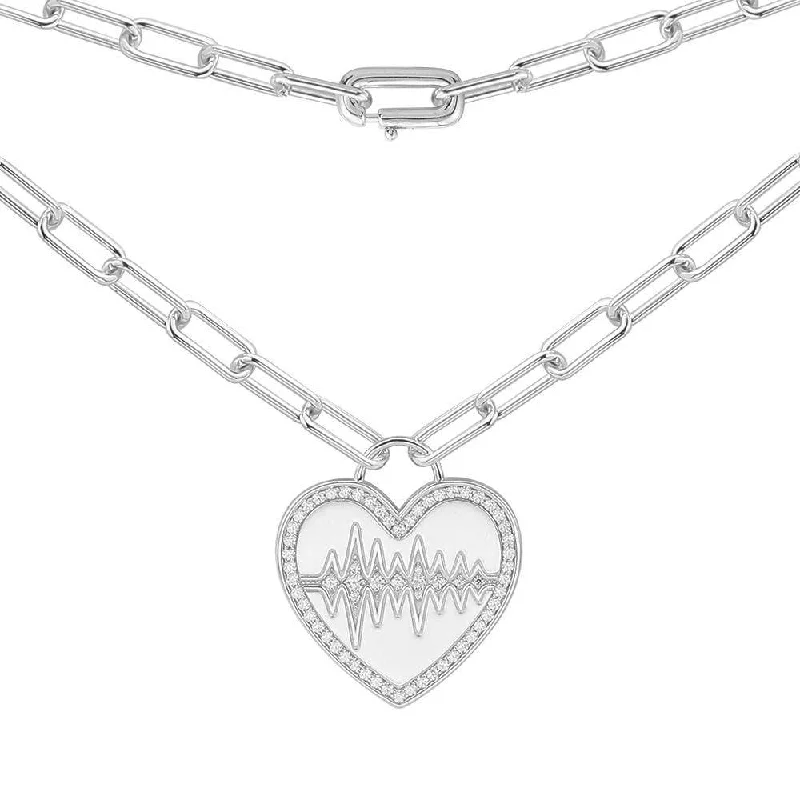 Simple necklaces and pendants with bar pendants for a sleek modern design-Heart Beat Necklace - White Silver