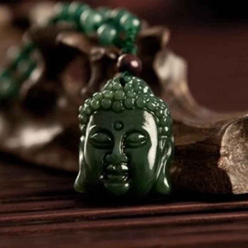 Necklaces and pendants with matching rings for a coordinated set of jewelry-Jade Buddha Head Necklace