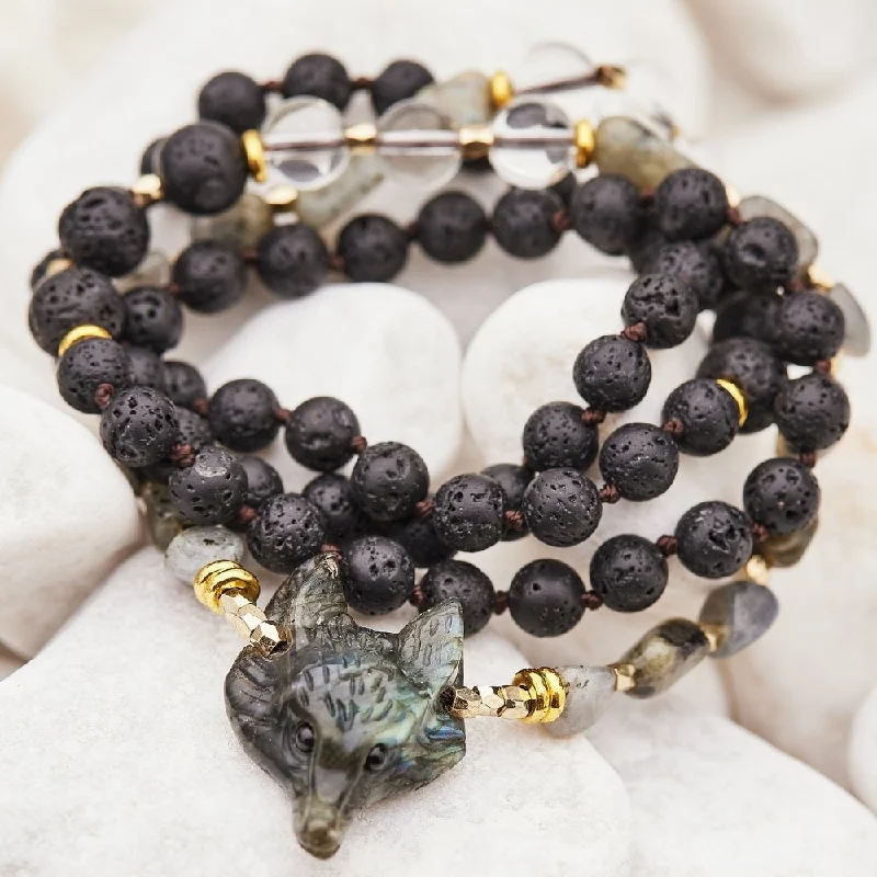 Best necklaces and pendants with black diamonds for an edgy, bold statement-Labradorite Crystal Wolf Beaded Necklace