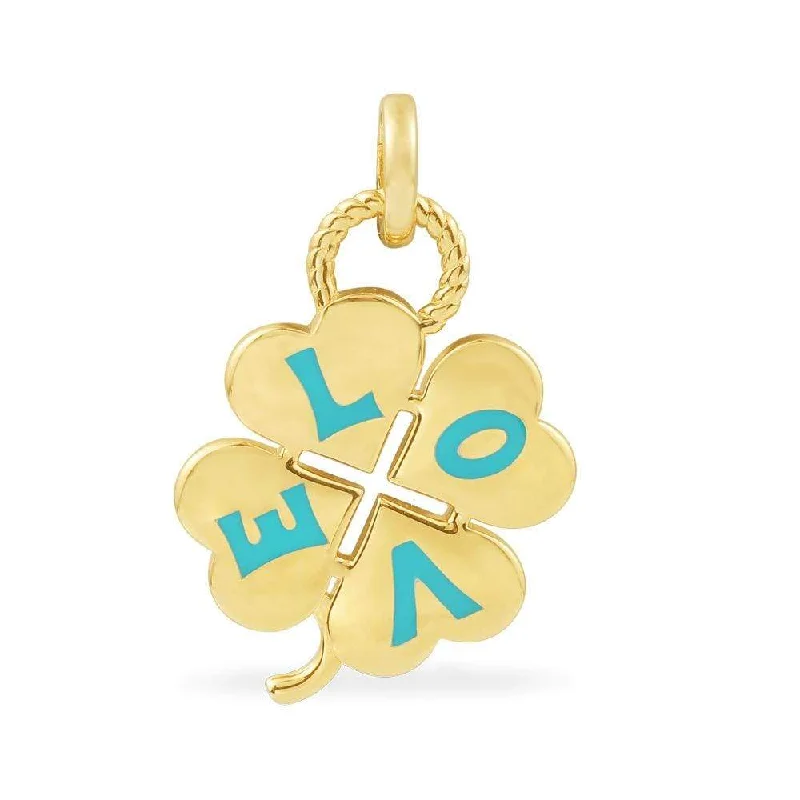 Best necklaces and pendants with minimalist pendants for a sleek, understated look-Lagoon Blue LOVE Four-Leaf Clover Medal (Clippable) -  Yellow Silver