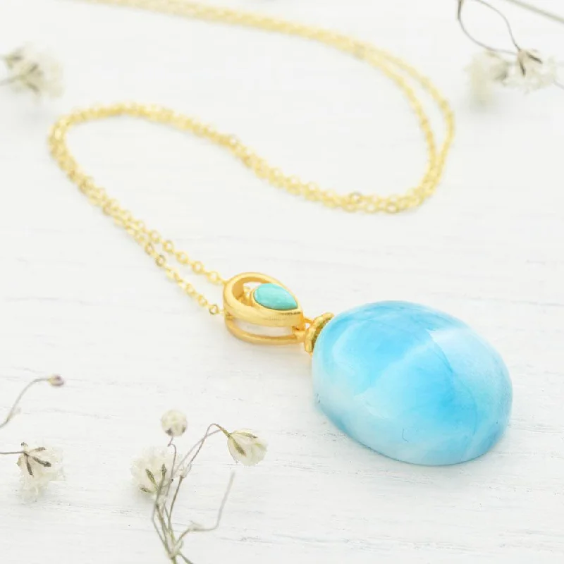 Necklaces and pendants with leaf-shaped designs for an earthy, organic feel-Larimar Ocean Drop Necklace