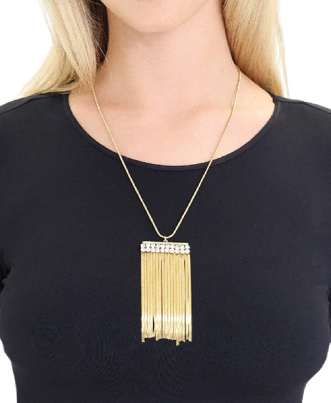 Rings with double bands for modern twist -Long Pendant Fringe Necklace