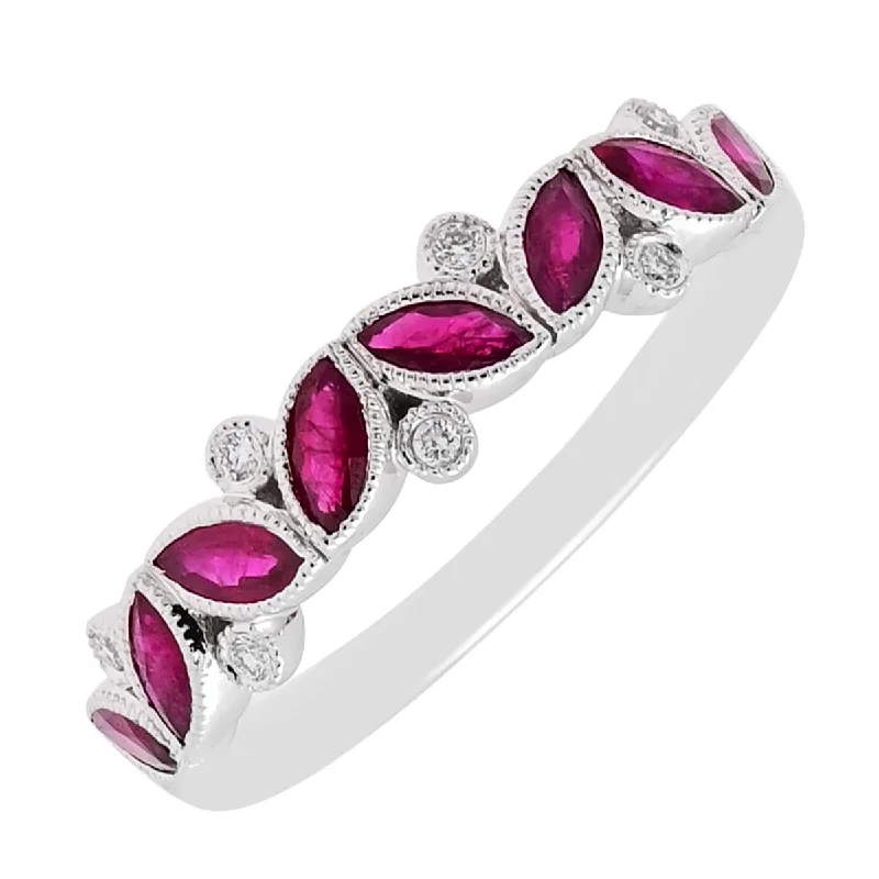 Best necklaces and pendants with seashell designs for a tropical, beachy vibe-Marquise Ruby Band in 14kt White Gold with Diamonds (.04ct tw)