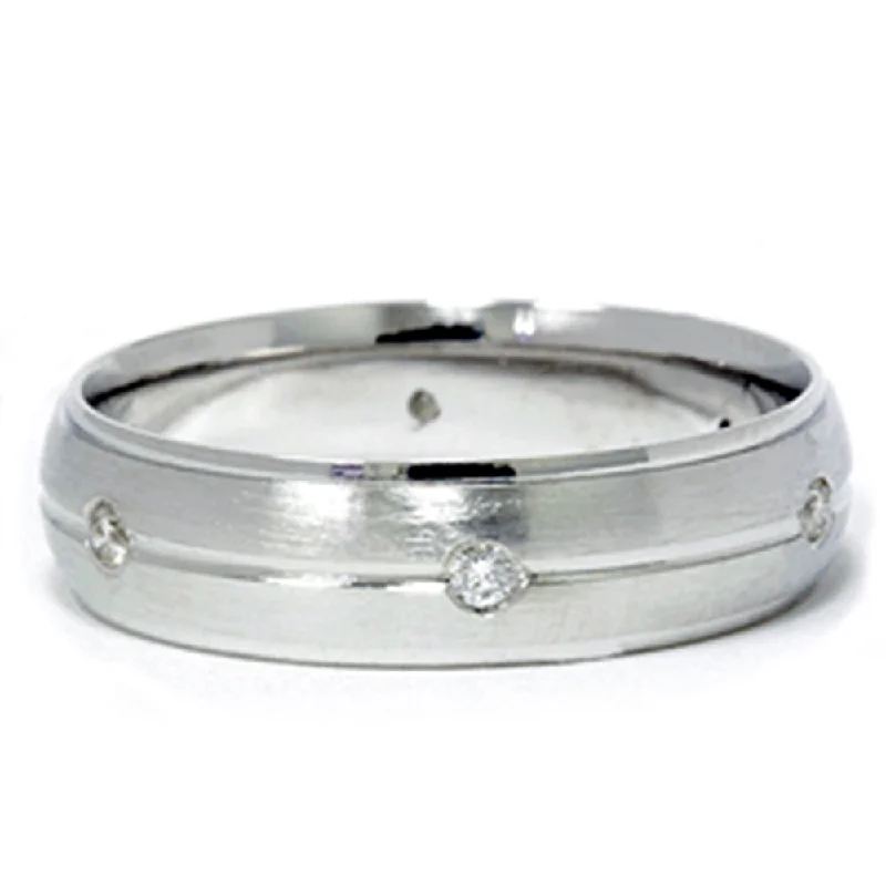 Minimalist rings with tiny diamond dot accents -Mens 950 Platinum Diamond Band Brushed Wedding Ring