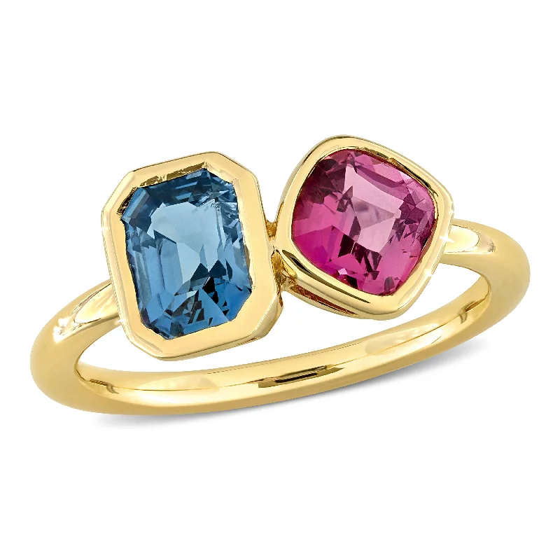 Rings with crescent moon for lunar charm -Mimi & Max 2 1/5ct TGW Blue and Pink Spinel Two Stone Ring in 14k Yellow Gold