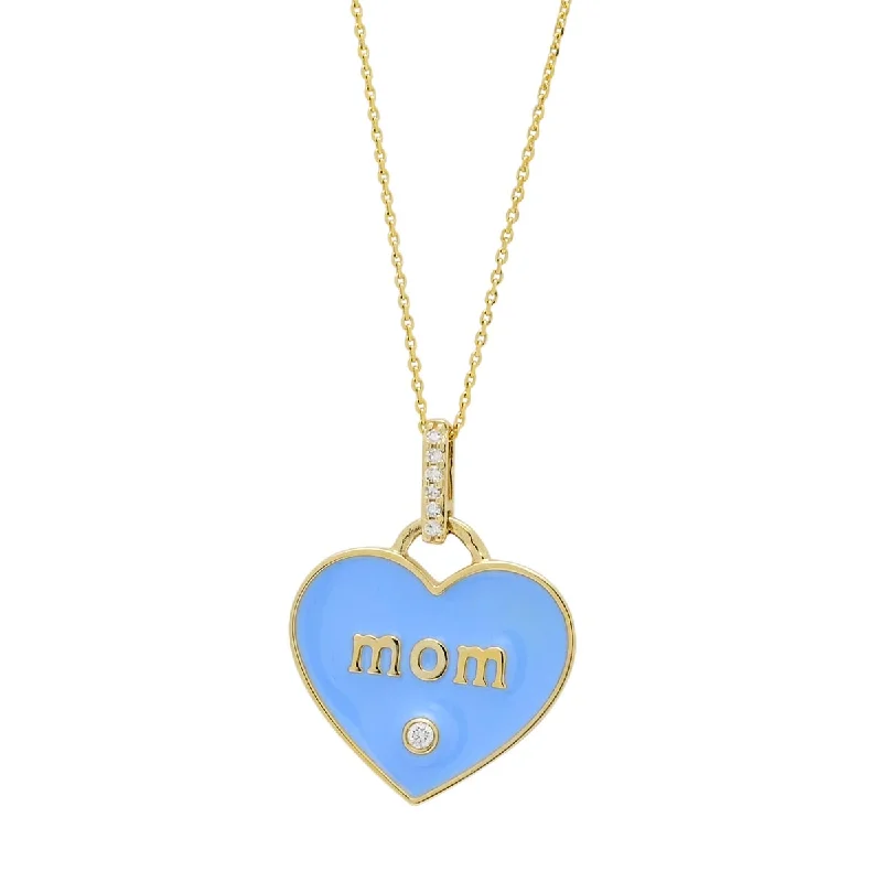 Necklaces and pendants with zodiac constellation designs for an astrological touch-Mom Blue Enamel Heart Pendant with Diamonds in 10kt Yellow Gold (.03ct tw)