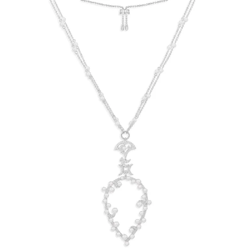 Beautiful necklaces and pendants with diamond halo settings for extra brilliance-Moon Adjustable Necklace with Pearls - White Silver