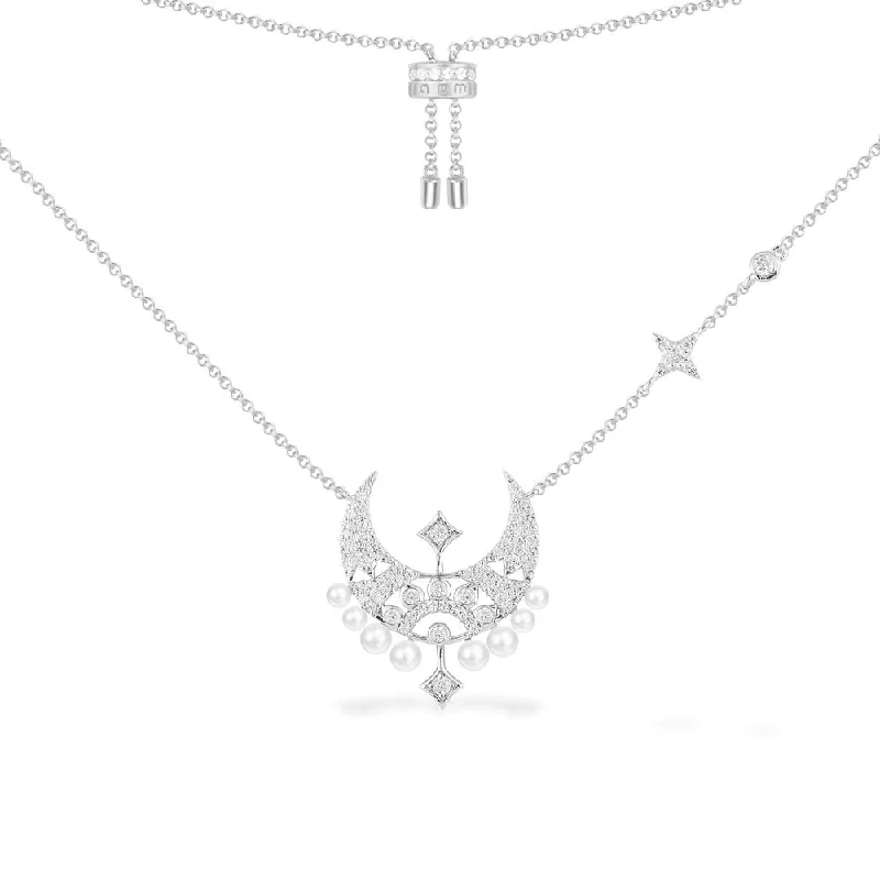 Beautiful necklaces and pendants with diamond-encrusted designs for maximum sparkle-Moon & Stars Adjustable Necklace - White Silver