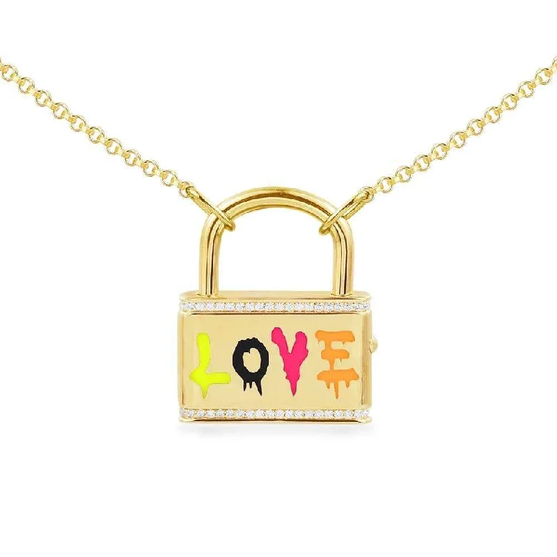 Best necklaces and pendants with black diamonds for an edgy, bold statement-Multicolor Neon LOVE Lock Necklace - Yellow Silver