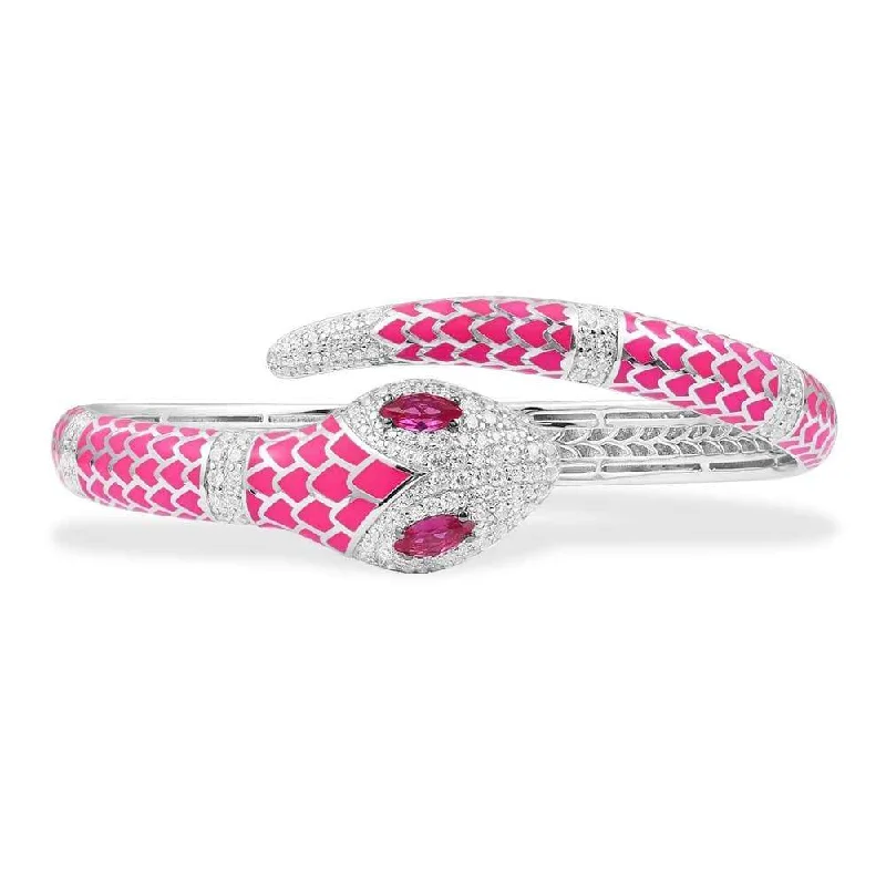 Necklaces and pendants with leaf-shaped designs for an earthy, organic feel-Neon Fuschia Serpent Wrap Cuff - White Silver