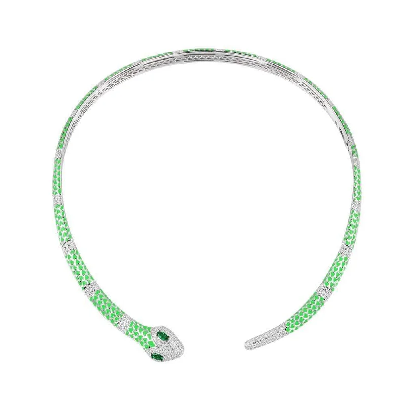 Best necklaces and pendants with infinity hearts for a romantic, eternal symbol-Neon Green Serpent Open Choker - White Silver