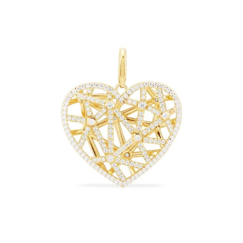 Beautiful necklaces and pendants with butterfly motifs for a whimsical style-Openwork Heart Medal (Clippable) -  Yellow Silver