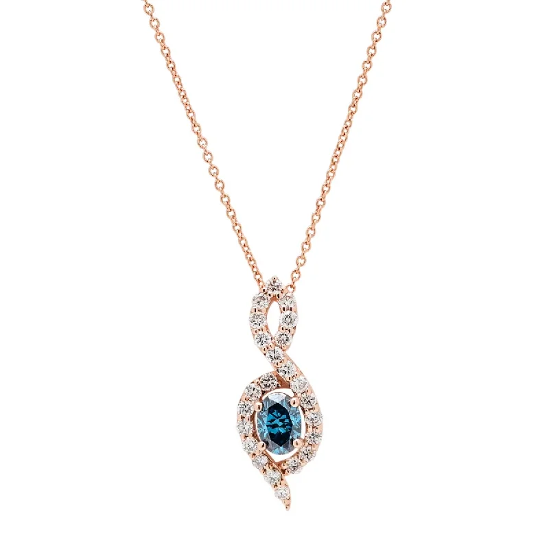 Unique necklaces and pendants with vintage-inspired designs for timeless appeal-Oval Blue and White Diamond Necklace in 14kt Rose Gold (5/8ct tw)