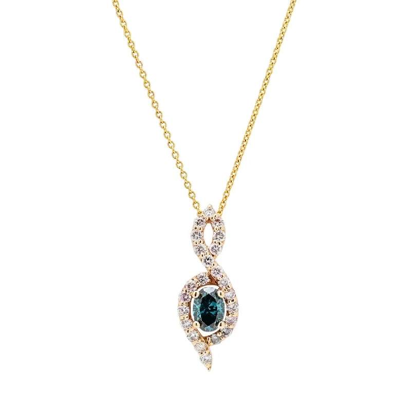 Fashionable necklaces and pendants with birthstones for a personalized gift idea-Oval Blue Diamond Necklace in 14kt Yellow Gold (5/8ct tw)