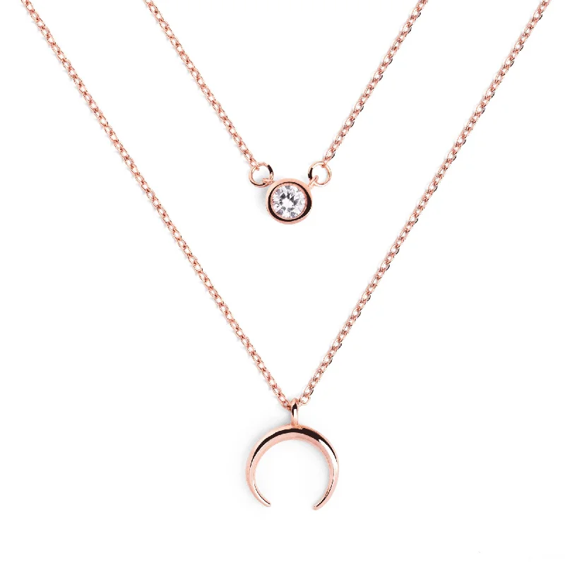 Necklaces and pendants with lotus flower designs for a spiritual, peaceful vibe-Pack 2 Diamond + Mini Moonset Rose Gold Necklaces