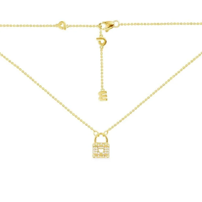 Beautiful necklaces and pendants with diamond-encrusted designs for maximum sparkle-Paved Mini Lock Necklace - Yellow Silver