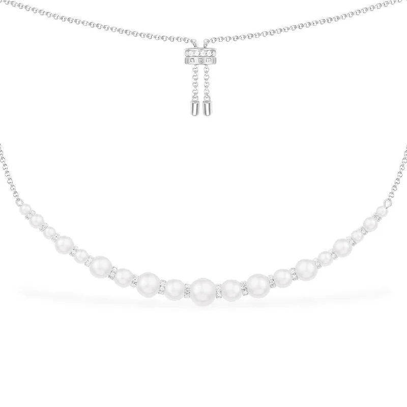 Beautiful necklaces and pendants with moon and star charms for a dreamy effect-Pearl Adjustable Necklace - Silver