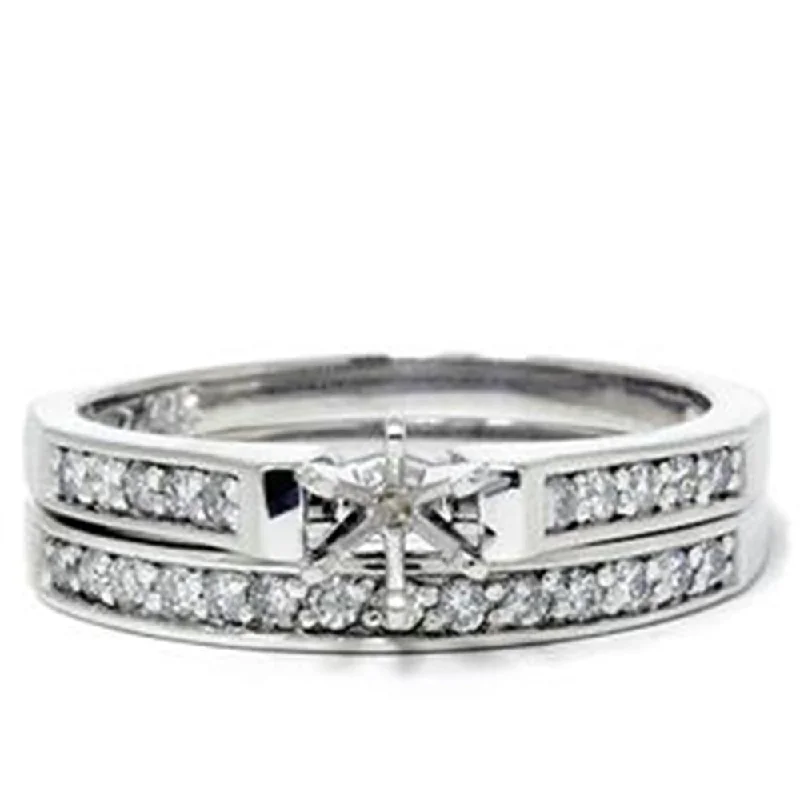 Stackable rings with mixed metal finishes -Platinum 1/3ct SI Diamond Engagement Ring Setting Set