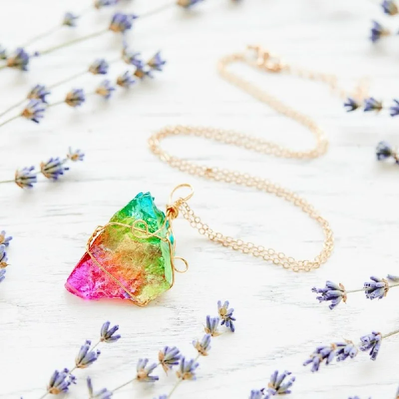 Best necklaces and pendants with matching rings for a coordinated jewelry set-Rainbow Aura Quartz Necklace