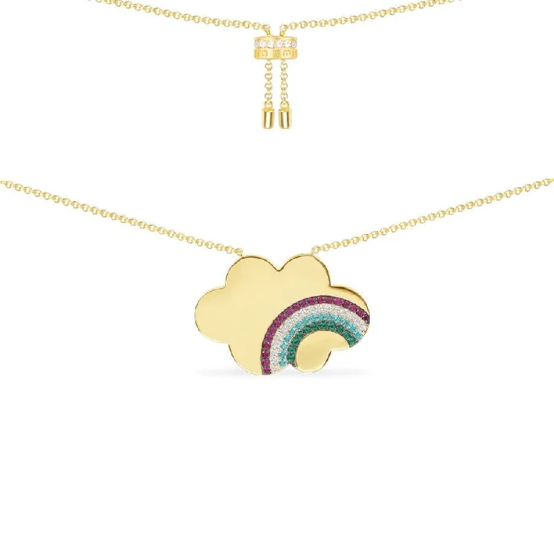 Necklaces and pendants with crescent moon designs for a celestial and mystical feel-Rainbow Cloud Adjustable Necklace - Yellow Silver