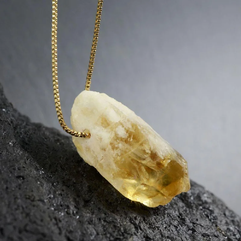 Necklaces and pendants with custom engravings for a personal, meaningful gift-Raw Citrine Crystal Necklace