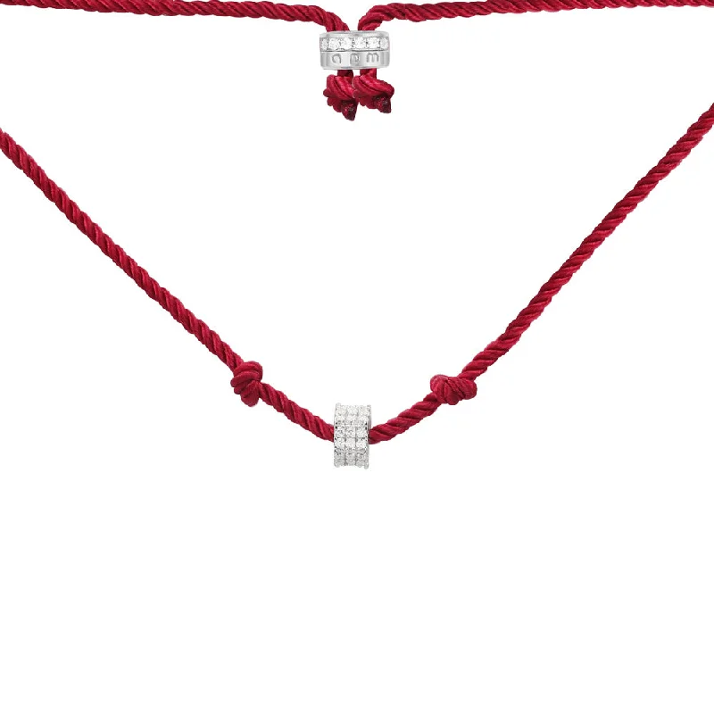 Beautiful necklaces and pendants with diamond halo settings for extra brilliance-Red adjustable nylon necklace with sliding ring - silver