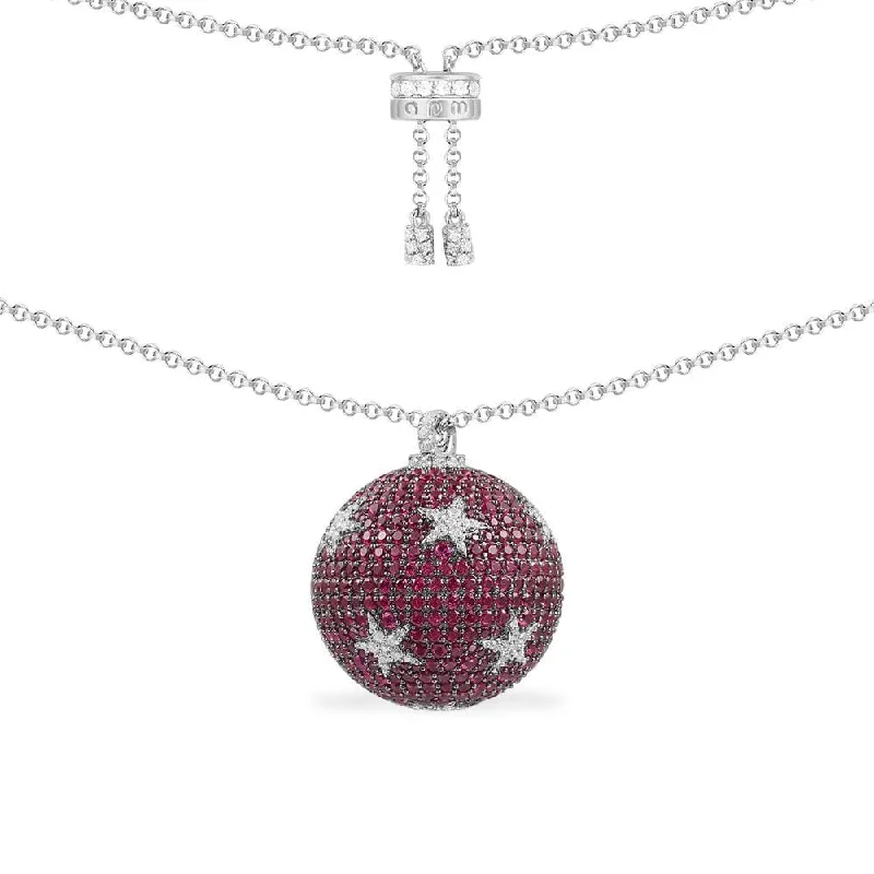 Simple necklaces and pendants with tiny charms for a delicate and casual vibe-Red Disco Ball Adjustable Necklace - silver